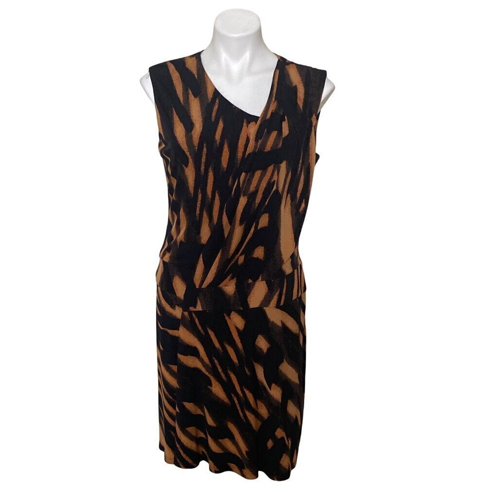 Calvin Klein Brown & Black Abstract Print Dropped Waist Dress, Women's Size 10